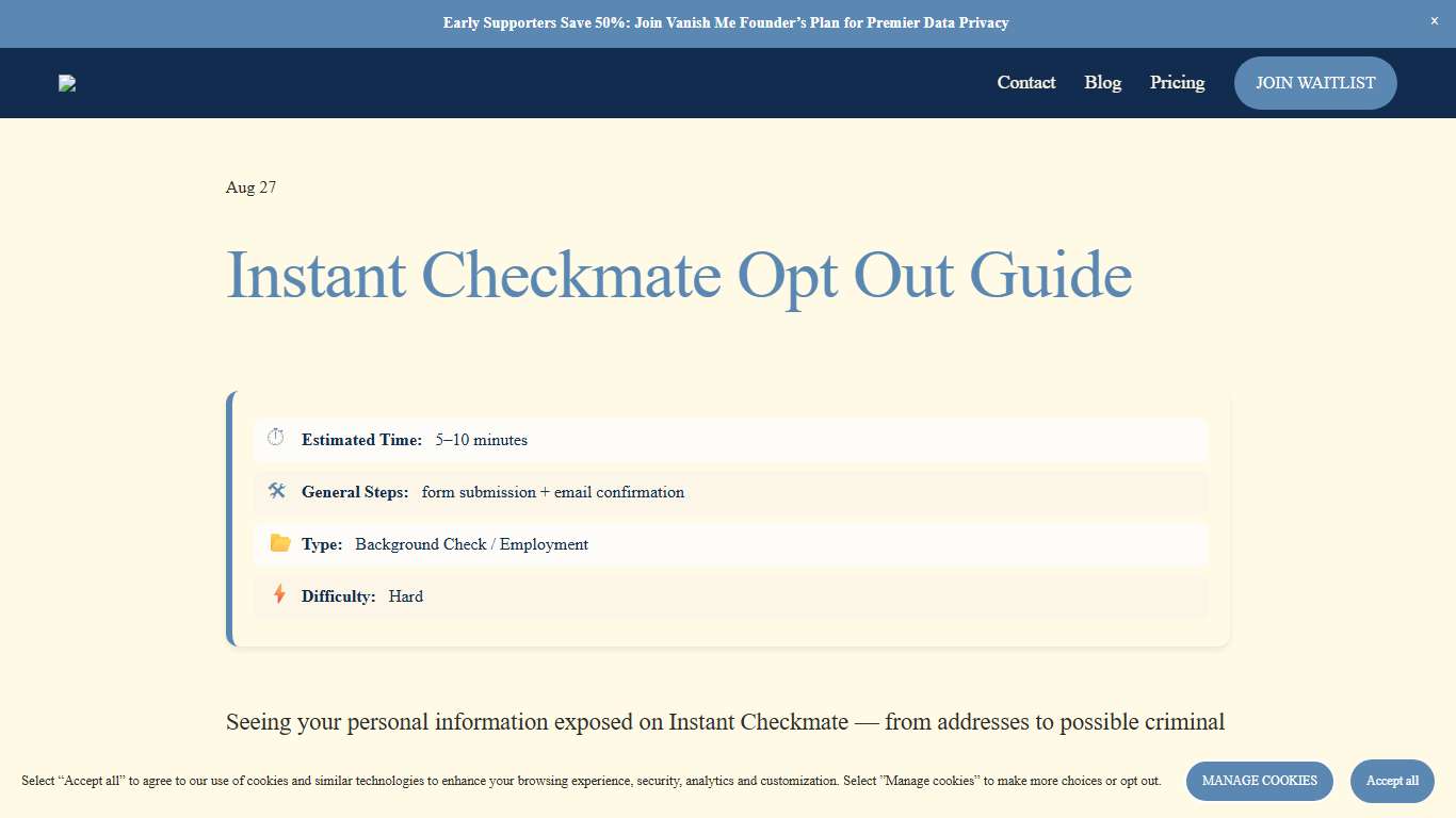 How to Opt Out of Instant Checkmate (Step-by-Step Guide) — VanishMe